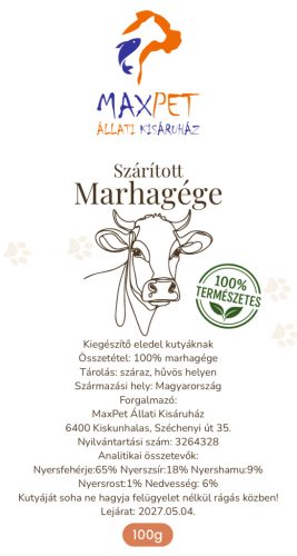 MaxPet prémium jutalomfalat kutyáknak - szárított marhagége 100g