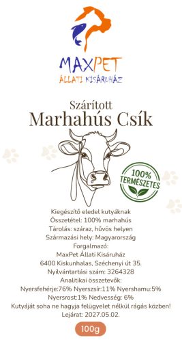 MaxPet prémium jutalomfalat kutyáknak - szárított marhahús csík 100g