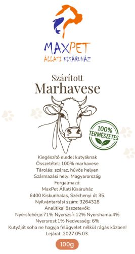 MaxPet prémium jutalomfalat kutyáknak - szárított marhavese 100g