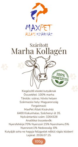MaxPet prémium jutalomfalat kutyáknak - szárított marha kollagén, 100g