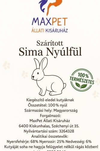 MaxPet prémium jutalomfalat kutyáknak - szárított nyúlfül szőrrel 100g