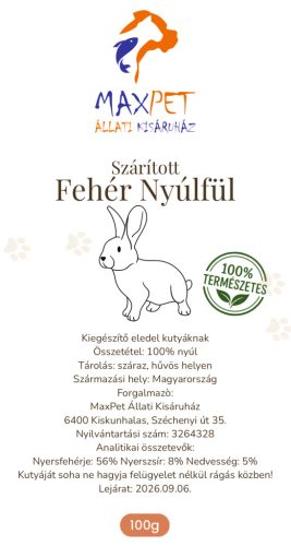 MaxPet prémium jutalomfalat kutyáknak - szárított nyúlfül fehér szőrtelenített 100g