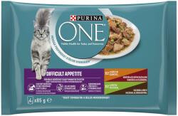 Purina ONE Difficult Appetite válogatós macskáknak – 2×800 g száraz eledel (tőkehal, pisztráng) + ajándék 4×85 g nedves (csirke, pulyka)